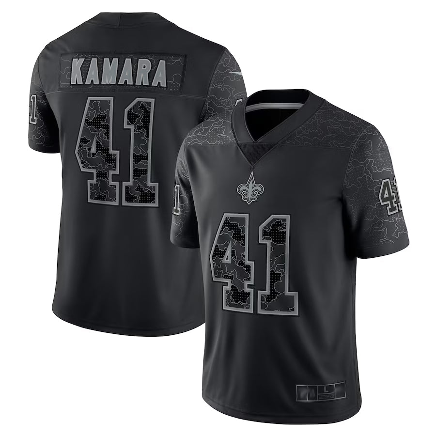 NO.Saints #41 Alvin Kamara Player Black RFLCTV Limited Football Jerseys football jersey product view 1