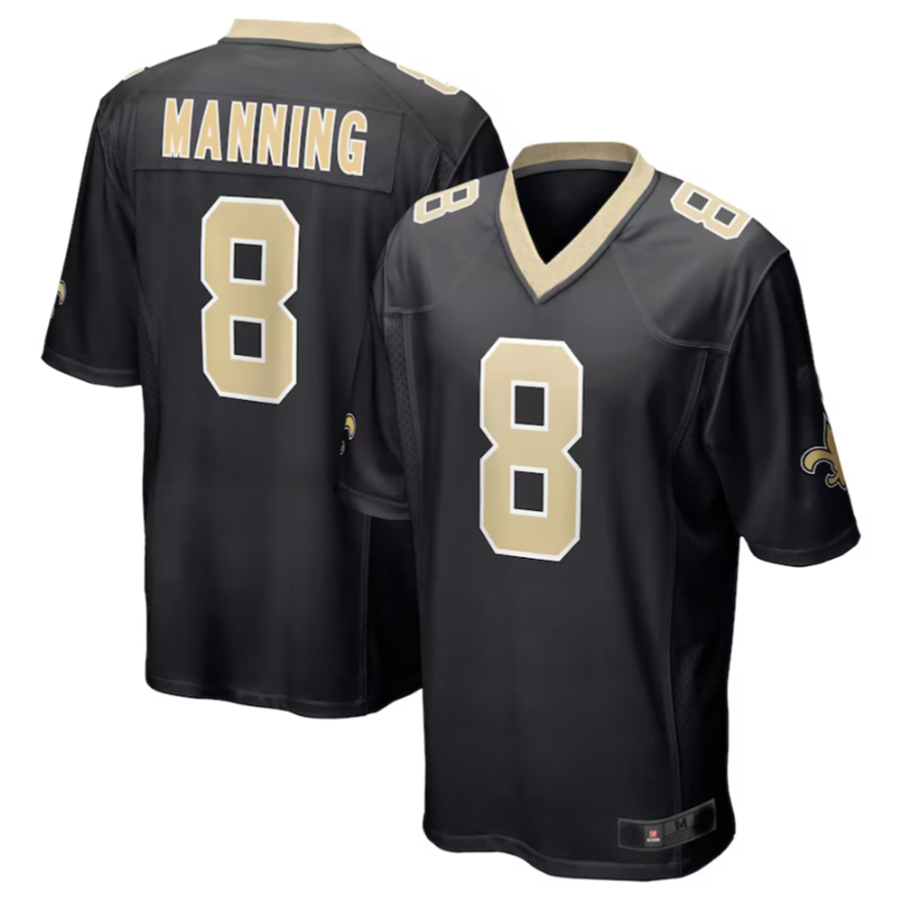 #8 Archie Manning Player NO.Saints Black Game Football Jerseys football jersey product view 2