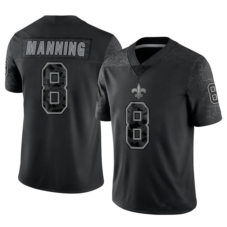 NO.Saints #8 Archie Manning Player Black RFLCTV Limited Football Jerseys football jersey product view 1