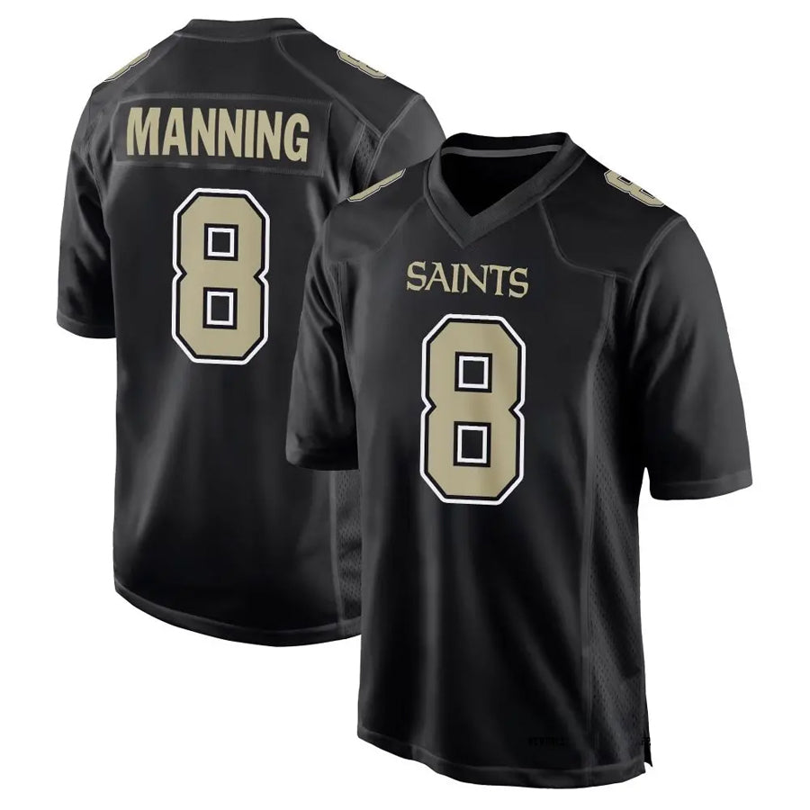 NO.Saints #8 Archie Manning Player Carbon Black Fashion Game Football Jerseys football jersey product view 1