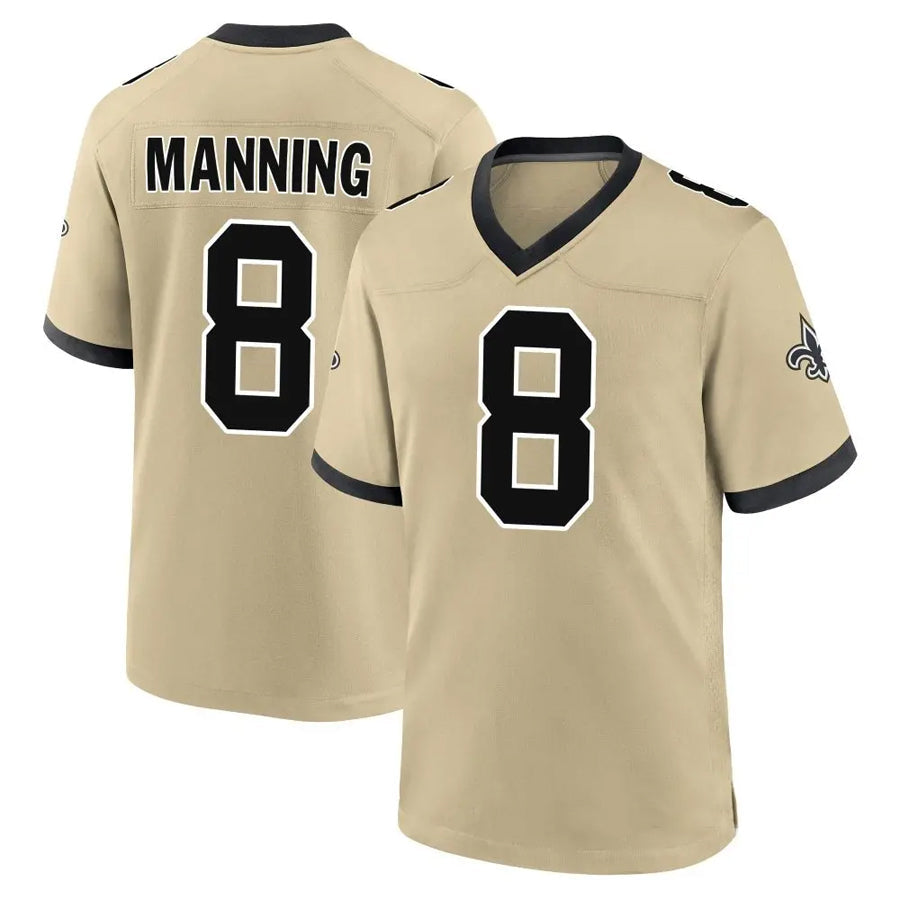 NO.Saints #8 Archie Manning Player Gold Alternate Game Football Jerseys football jersey product view 1