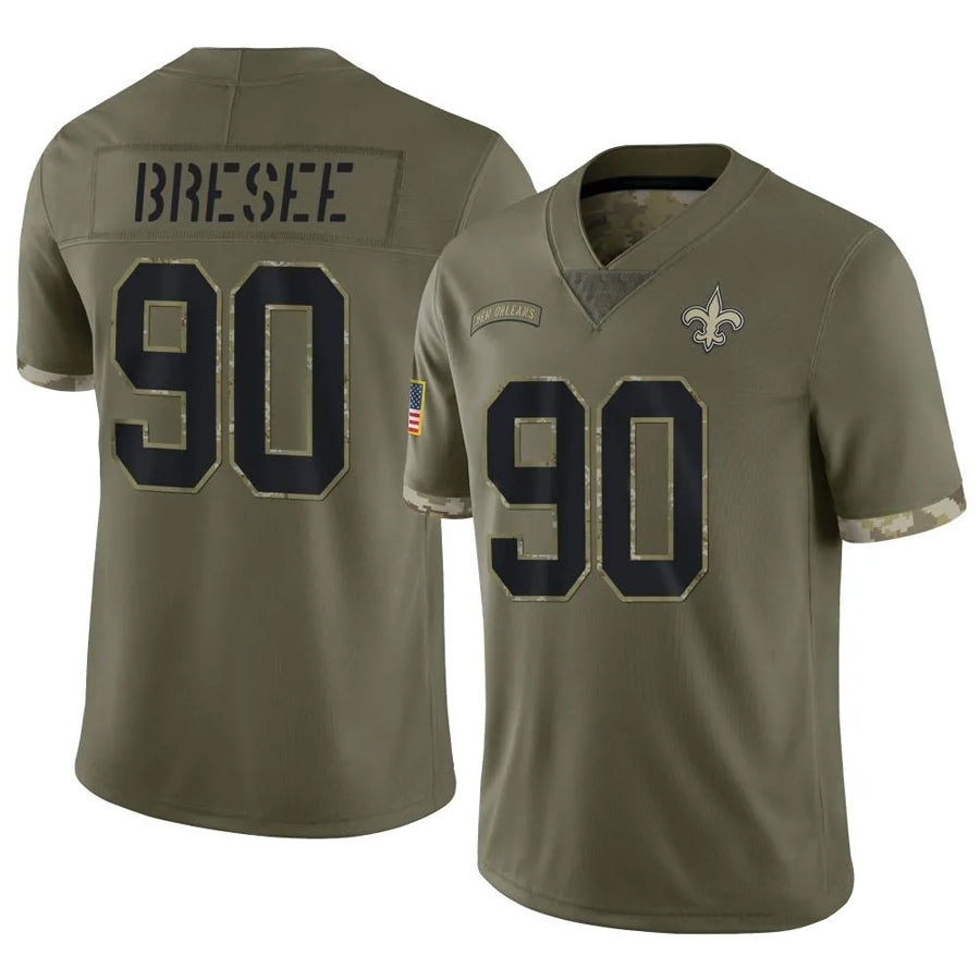NO.Saints #90 Bryan Bresee Player Salute To Service Olive Football Jerseys football jersey product view 1