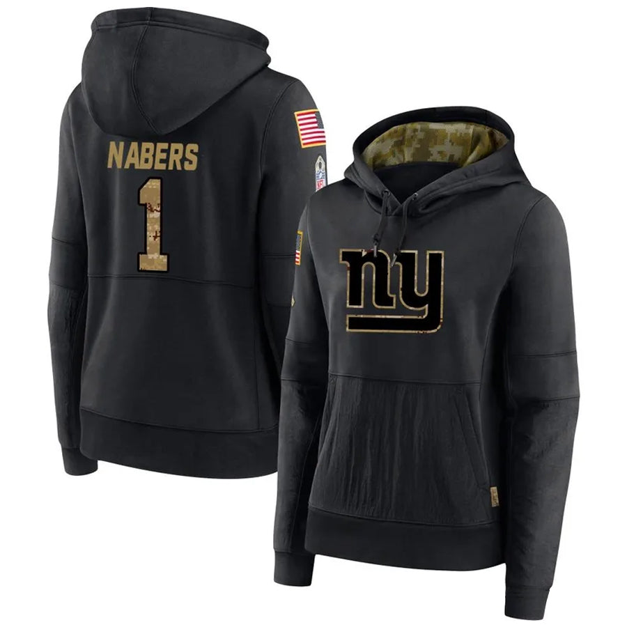 NY.Giants #1 Malik Nabers Player Black Salute to Service Hoodies Football Jerseys football jersey product view 1
