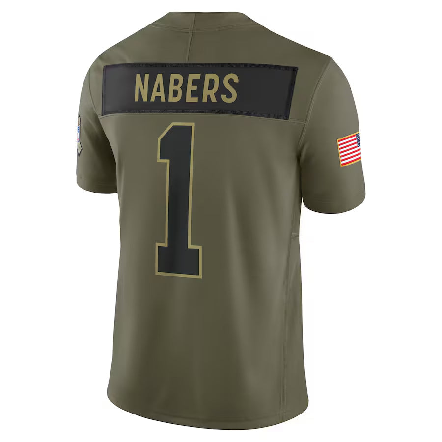 NY.Giants #1 Malik Nabers Player Olive Salute to Service Limited Football Jerseys football jersey product view 1