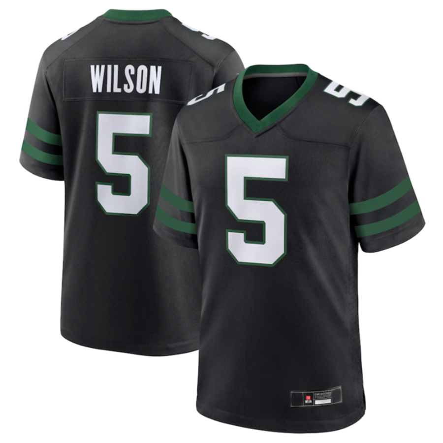 #5 Garrett Wilson Player NY.Jets Black Game Football Jerseys football jersey product view 2
