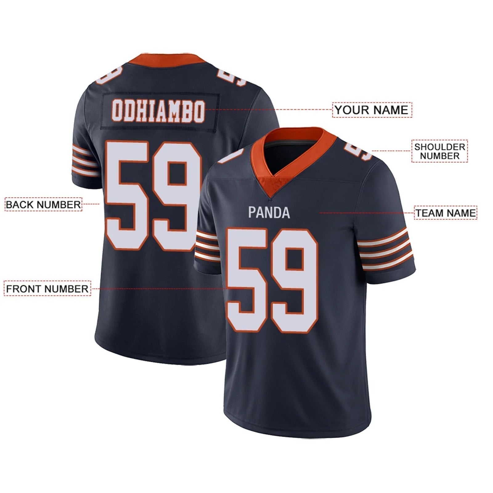 Custom C.Bears Navy Personalized Design Your Own Name and Number for Men Women Youth Jerseys football jersey product view 2