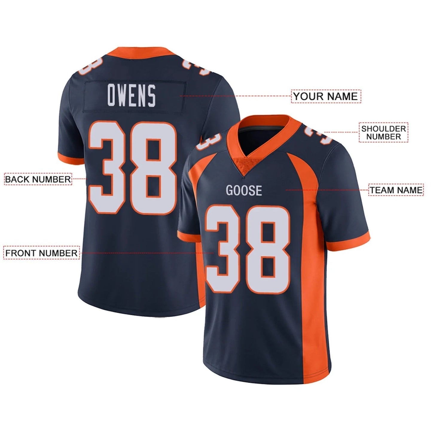 Custom D.Broncos Navy Personalized Design Your Own Name and Number for Men Women Youth Jerseys football jersey product view 2