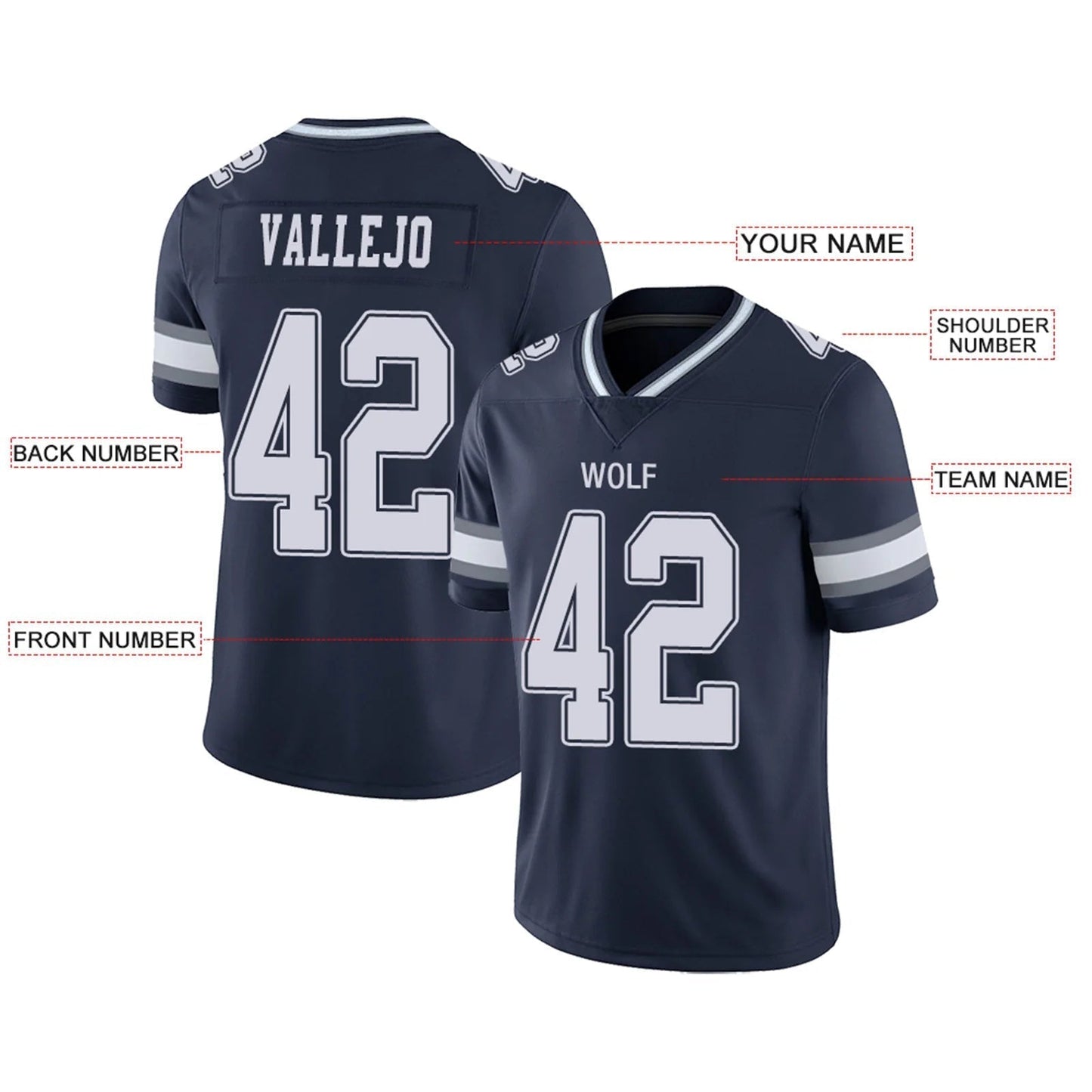 Custom D.Cowboys Navy Personalized Design Your Own Name and Number for Men Women Youth Jerseys football jersey product view 2