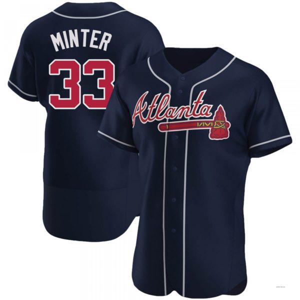 Atlanta Braves #33 A.J. Minter Navy Alternate Jersey Stitches Baseball Jerseys baseball jersey product view 1