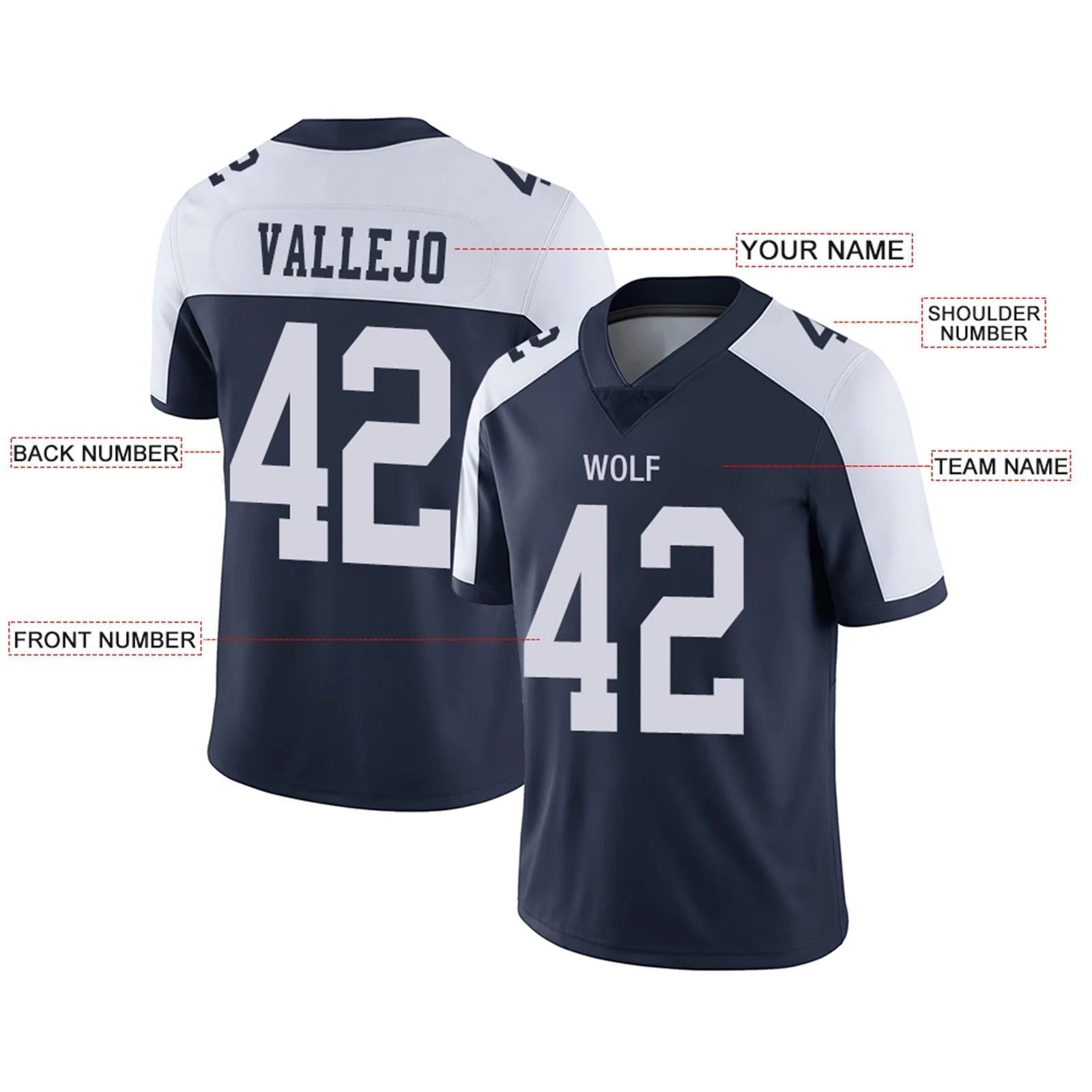 Custom D.Cowboys Navy White Personalized Design Your Own Name and Number for Men Women Youth Jerseys football jersey product view 2