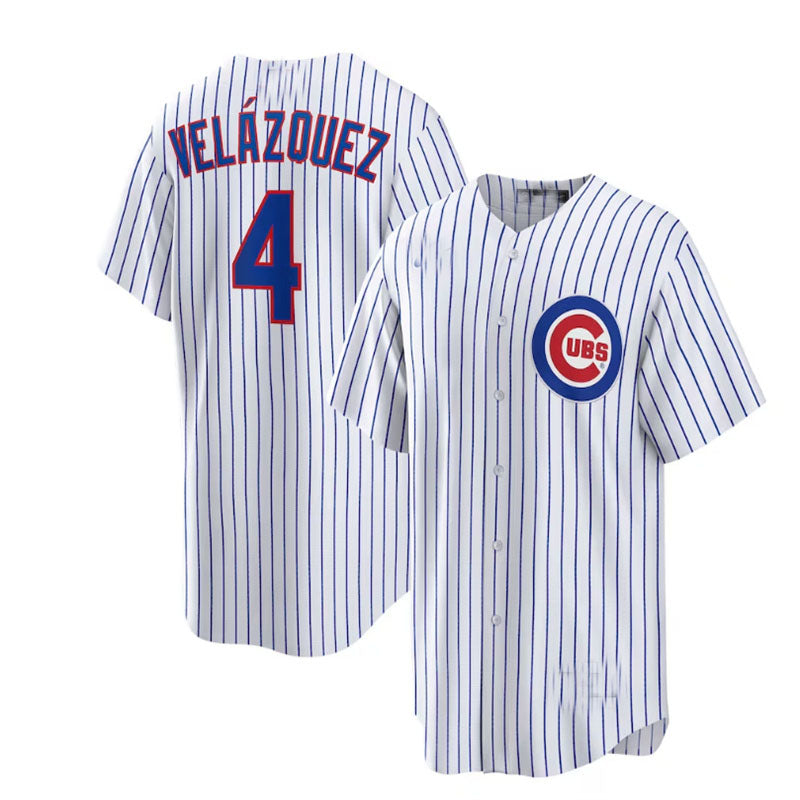 Chicago Cubs #4 Nelson Vel¨¢zquez Home Replica Player Jersey - White Baseball Jerseys baseball jersey product view 1