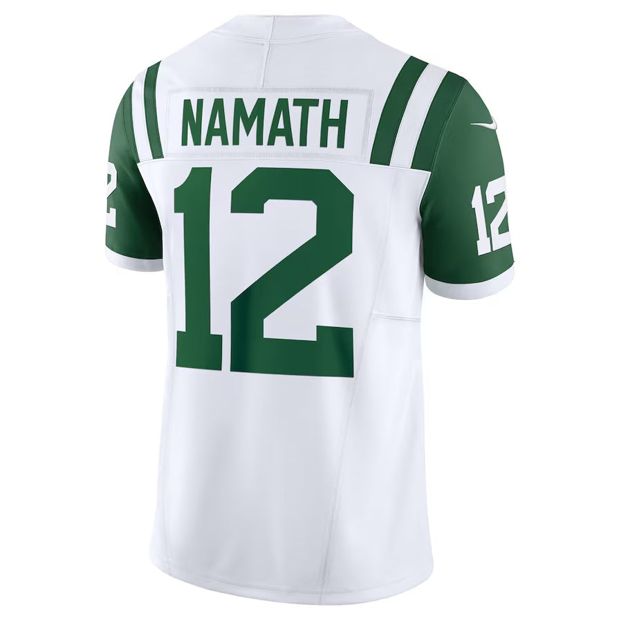 NY.Jets #12 Joe Namath Classic Alternate Vapor F.U.S.E. Retired Player Limited Jersey - White American Football Jerseys football jersey product view 1