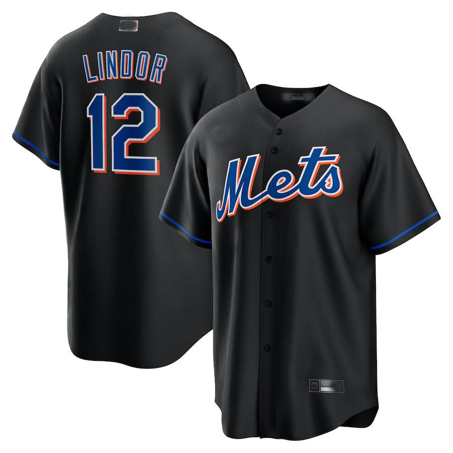 New York Mets #12 Francisco Lindor Black 2022 Alternate Replica Player Jersey Baseball Jerseys baseball jersey product view 1