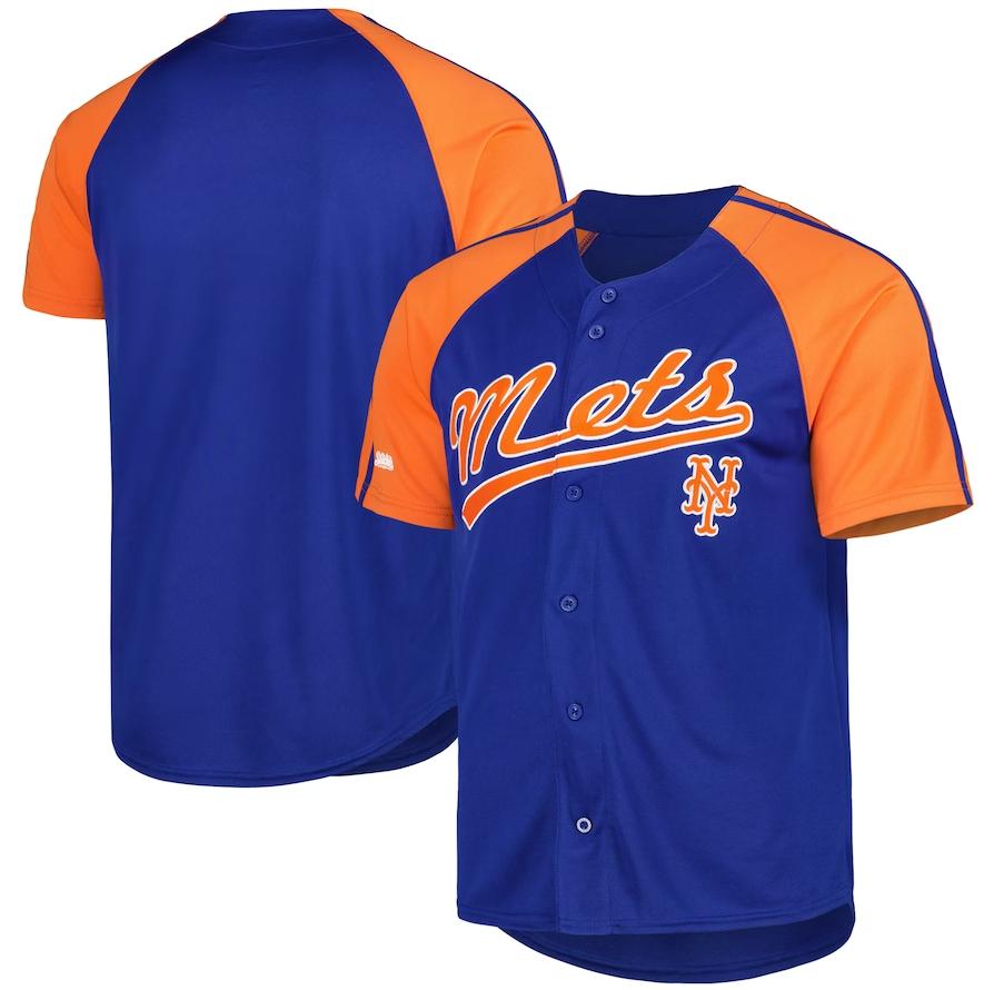 New York Mets Royal Stitches Button-Down Raglan Fashion Jersey Baseball Jerseys baseball jersey product view 1