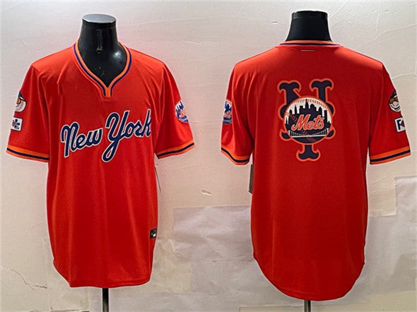 New York Mets Team Big Logo Orange 2025 Spring Training Stitched Baseball Jersey baseball jersey product view 1