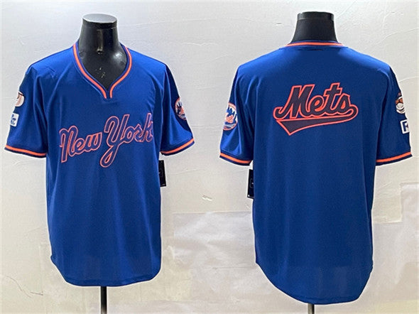 New York Mets Team Big Logo Royal 2025 Spring Training Stitched Baseball Jersey baseball jersey product view 1