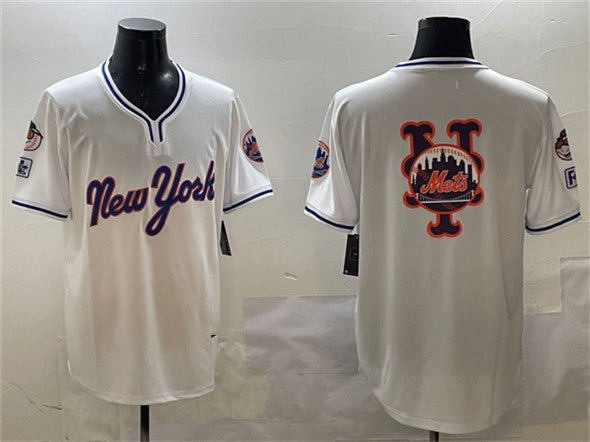 New York Mets Team Big Logo White 2025 Spring Training Stitched Baseball Jersey baseball jersey product view 1