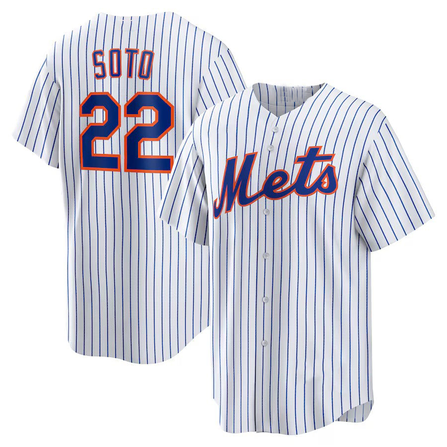 New York Mets #22 Juan Soto Home Replica Player Jersey - White Stitched Baseball Jersey baseball jersey product view 1