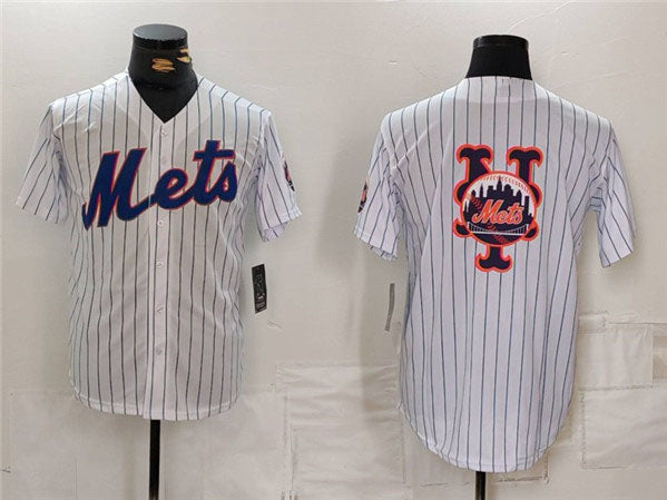 New York Mets White Team Big Logo Cool Base Stitched Baseball Jersey baseball jersey product view 1