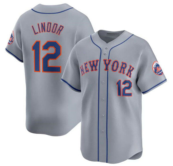 New York Mets #12 Francisco Lindor 2024 Gray Away Limited Stitched Baseball Jersey baseball jersey product view 1