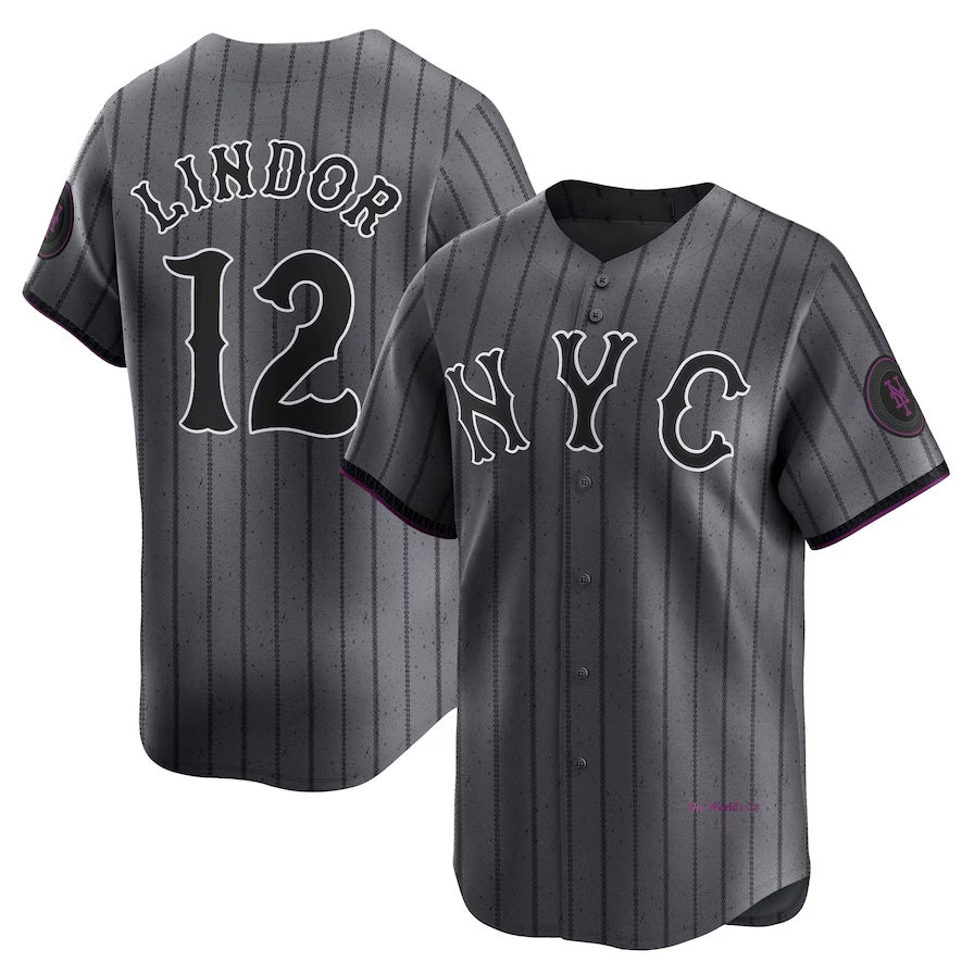 New York Mets #12 Francisco Lindor Graphite 2024 City Connect Limited Player Jersey Stitched Baseball Jersey baseball jersey product view 1