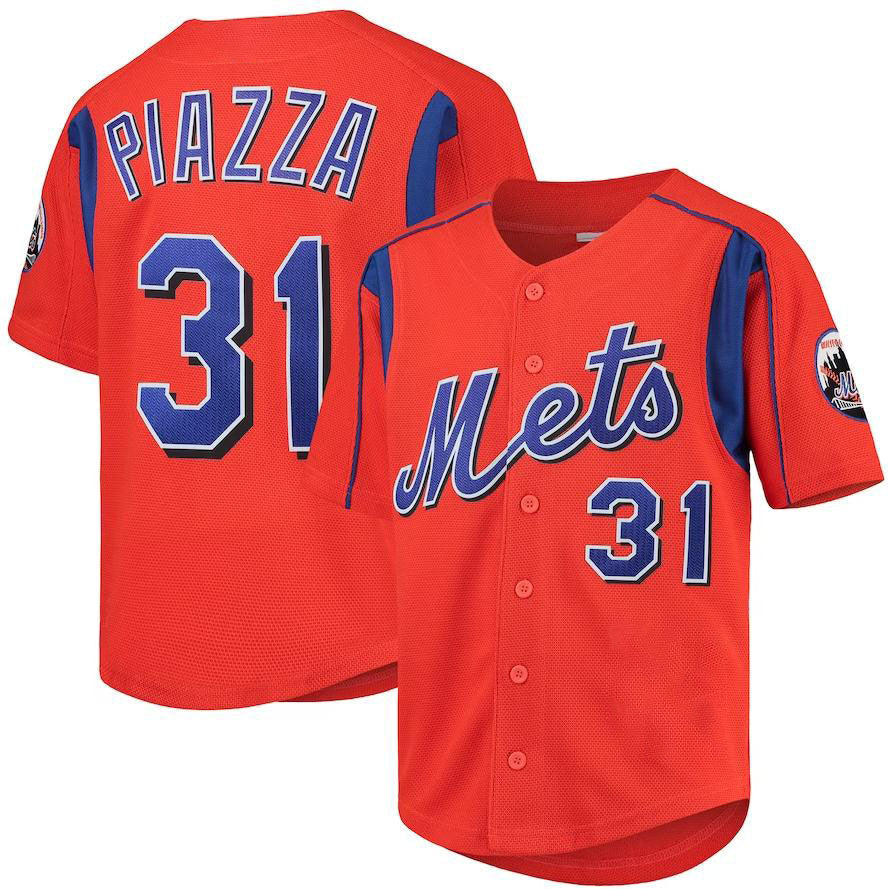 New York Mets #31 Mike Piazza Orange Youth Cooperstown Collection Mesh Batting Practice Jersey Baseball Jerseys baseball jersey product view 1
