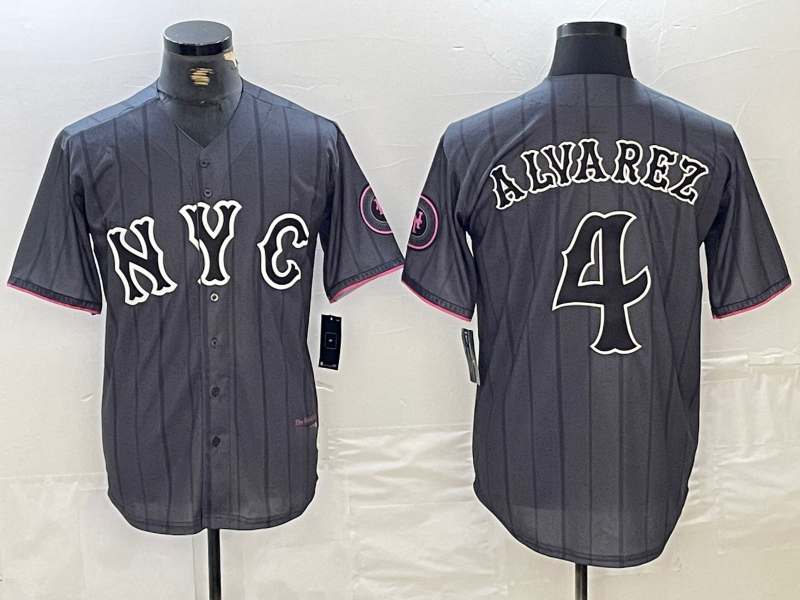 New York Mets #4 Francisco Alvarez Gray 2024 City Connect Cool Base Stitched Baseball Jersey baseball jersey product view 1