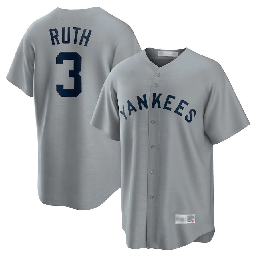 New York Yankees #3 Babe Ruth Gray Road Cooperstown Collection Player Jersey Baseball Jerseys baseball jersey product view 1