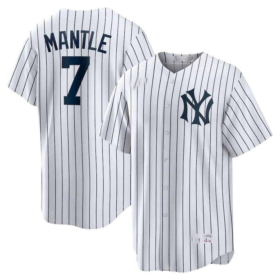 New York Yankees #7 Mickey Mantle White Home Cooperstown Collection Player Jersey Baseball Jerseys baseball jersey product view 1