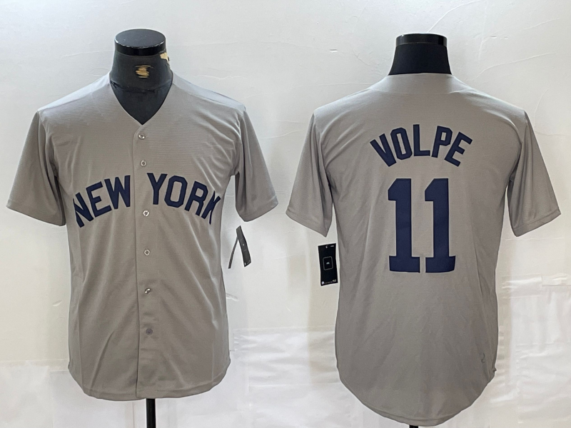 New York Yankees #11 Anthony Volpe Name 2021 Grey Field of Dreams Cool Base Stitched Baseball Jersey baseball jersey product view 1