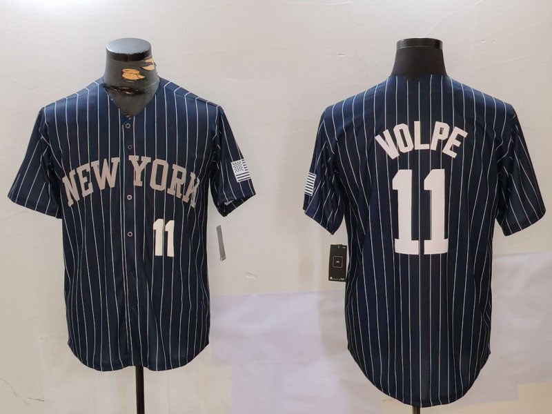 New York Yankees #11 Anthony Volpe Navy Pinstripe Fashion Cool Base Baseball Jersey baseball jersey product view 1