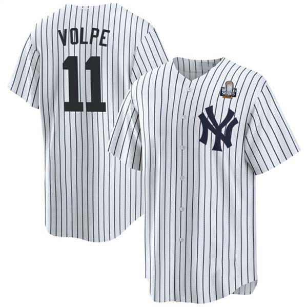 New York Yankees #11 Anthony Volpe White 2024 World Series With Name Cool Base Stitched Baseball Jersey baseball jersey product view 1