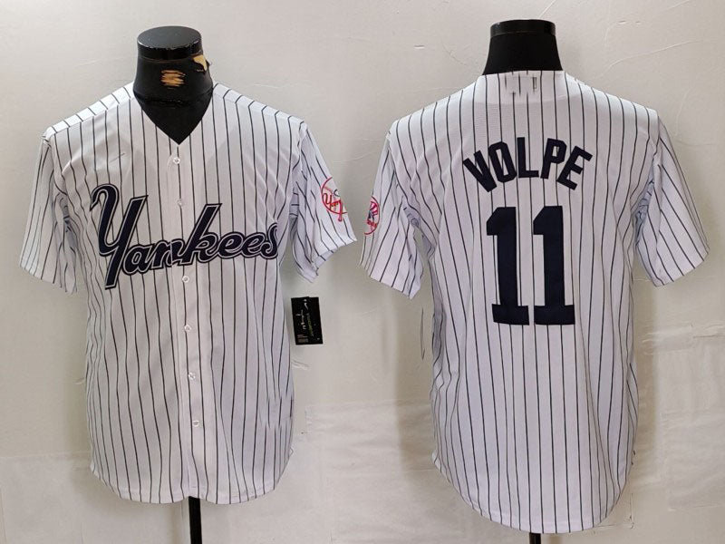 New York Yankees #11 Anthony Volpe White Pinstripe Fashion Cool Base Baseball Jerseys baseball jersey product view 1