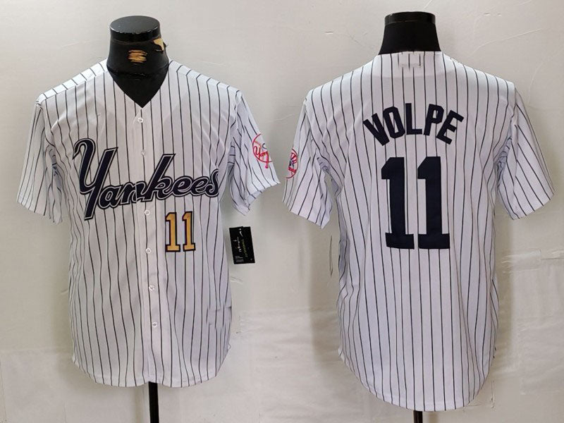 New York Yankees #11 Anthony Volpe White Pinstripe Fashion Cool Base Baseball Jerseys baseball jersey product view 1