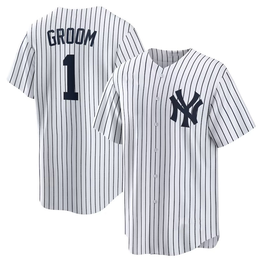 New York Yankees #1 Groom Home Replica Jersey - White Stitched Baseball Jersey baseball jersey product view 1