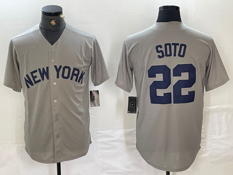 New York Yankees #22 Juan Soto Name 2021 Grey Field of Dreams Cool Base Stitched Baseball Jersey baseball jersey product view 1