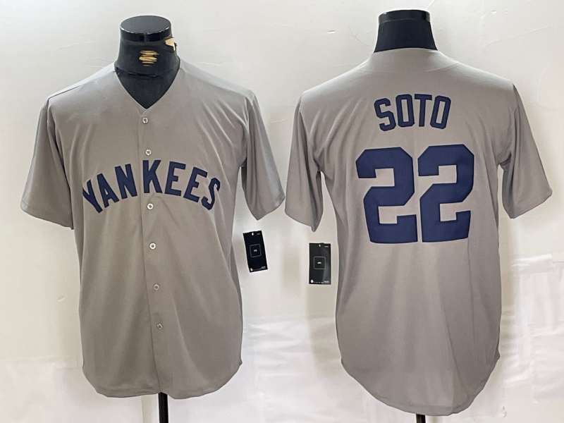 New York Yankees #22 Juan Soto Name Grey Stitched Throwback Baseball Jersey baseball jersey product view 1