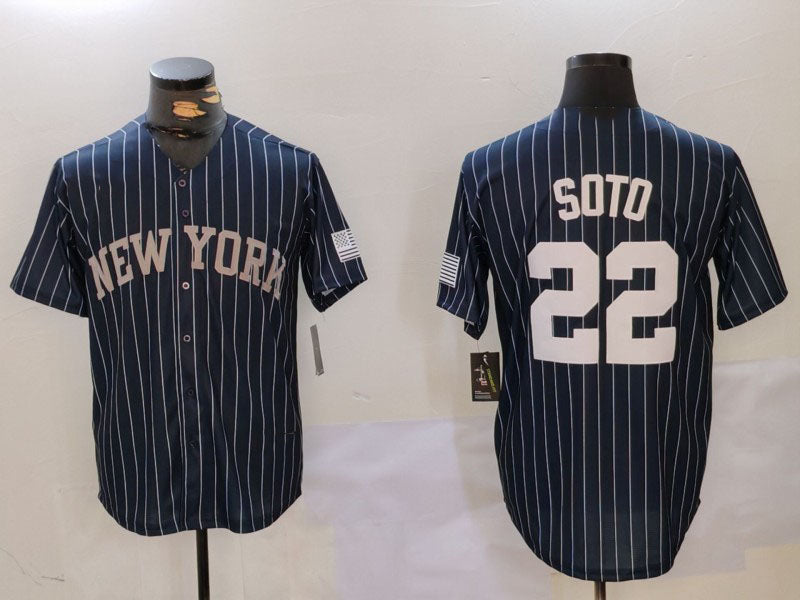 New York Yankees #22 Juan Soto Navy Pinstripe Fashion Cool Base Baseball Jersey baseball jersey product view 1