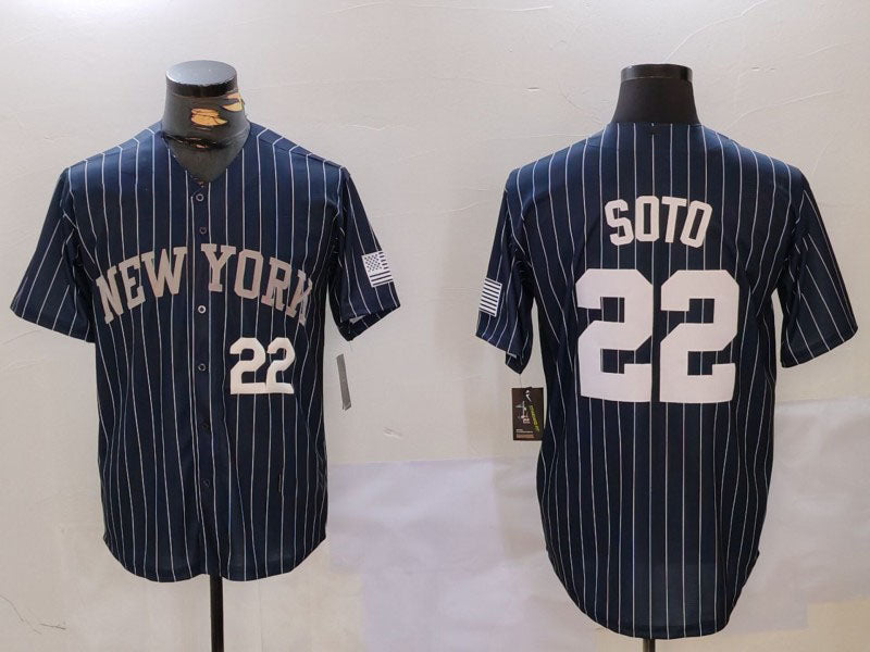 New York Yankees #22 Juan Soto Navy Pinstripe Fashion Cool Base Baseball Jersey baseball jersey product view 1