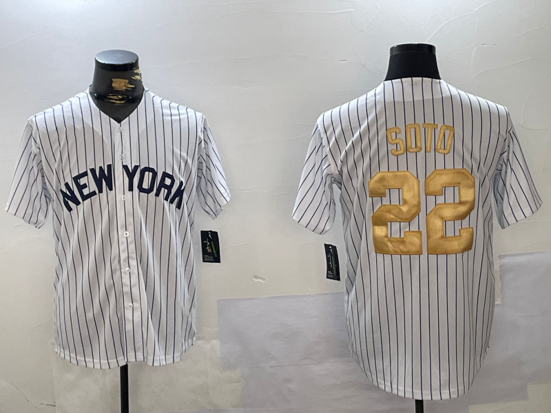 New York Yankees #22 Juan Soto White Pinstripe Fashion Cool Base Stitched Baseball Jersey baseball jersey product view 1