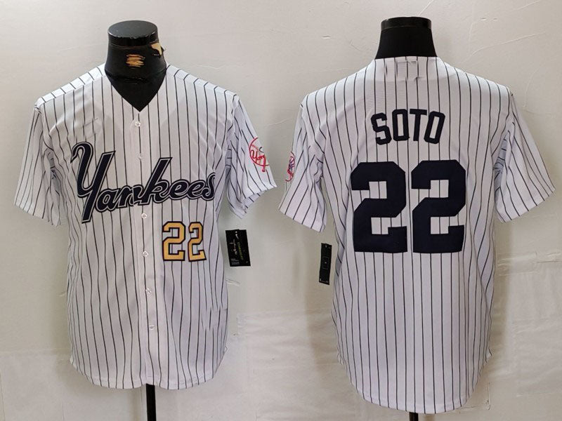 New York Yankees #22 Juan Soto White Pinstripe Fashion Cool Base Baseball Jerseys baseball jersey product view 1