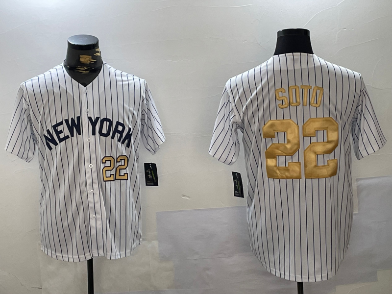 New York Yankees #22 Juan Soto White Pinstripe Fashion Cool Base Stitched Baseball Jersey baseball jersey product view 1
