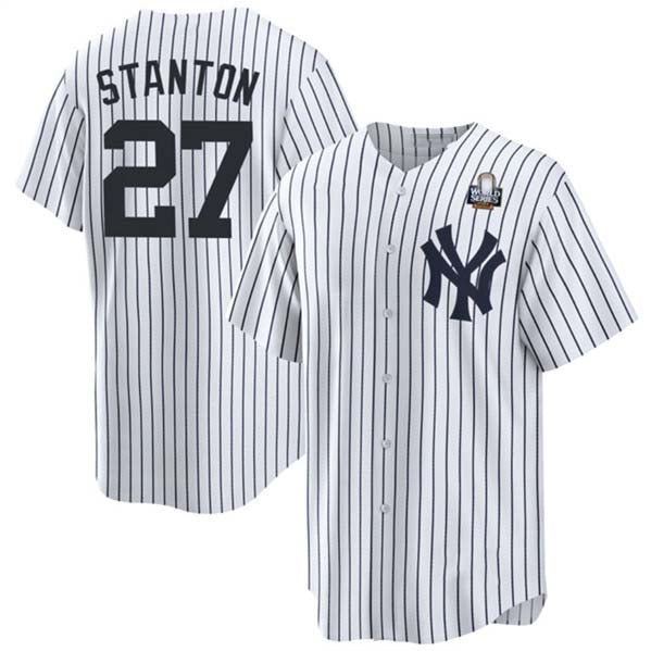 New York Yankees #27 Giancarlo Stanton White 2024 World Series With Name Cool Base Stitched Baseball Jersey baseball jersey product view 1