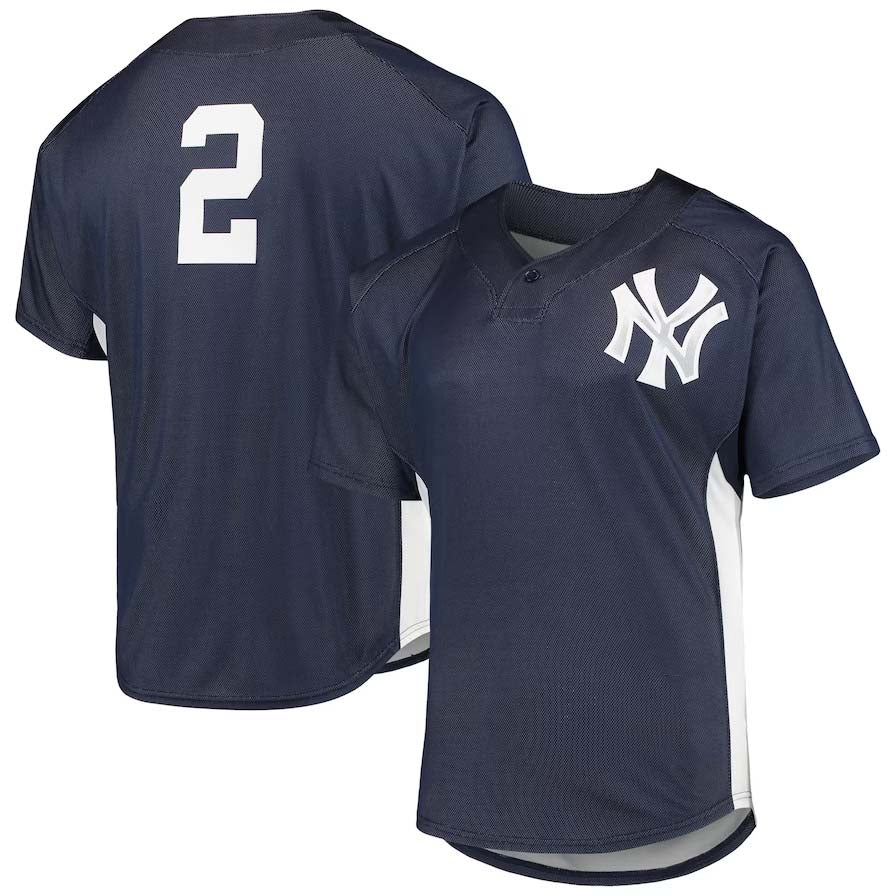 New York Yankees #2 Derek Jeter Cooperstown Collection Mesh Batting Practice Button-Up Jersey - Navy Stitches Baseball Jerseys baseball jersey product view 1
