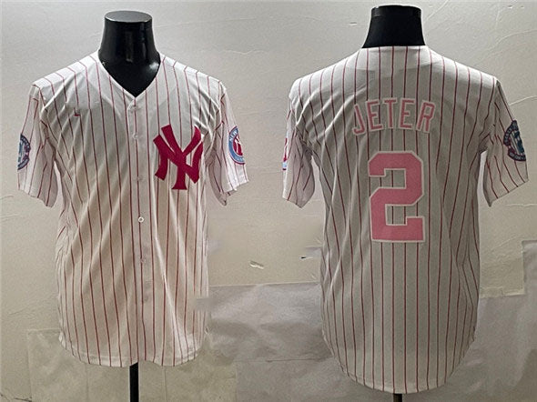 New York Yankees #2 Derek Jeter Pink With Patch Limited Stitched Baseball Jersey baseball jersey product view 1