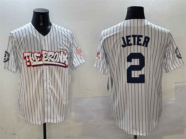 New York Yankees #2 Derek Jeter White Bronx Graffiti Vapor Limited Stitched Baseball Jersey baseball jersey product view 1