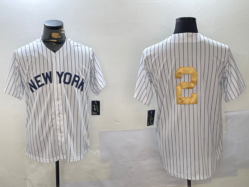 New York Yankees #2 Derek Jeter White Pinstripe Fashion Cool Base Stitched Baseball Jersey baseball jersey product view 1