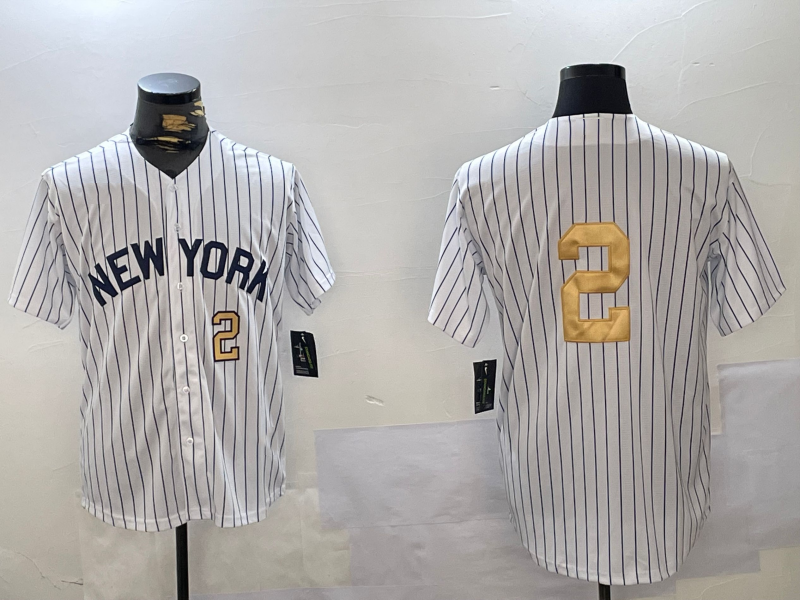 New York Yankees #2 Derek Jeter White Pinstripe Without Name Fashion Cool Base Stitched Baseball Jersey baseball jersey product view 1