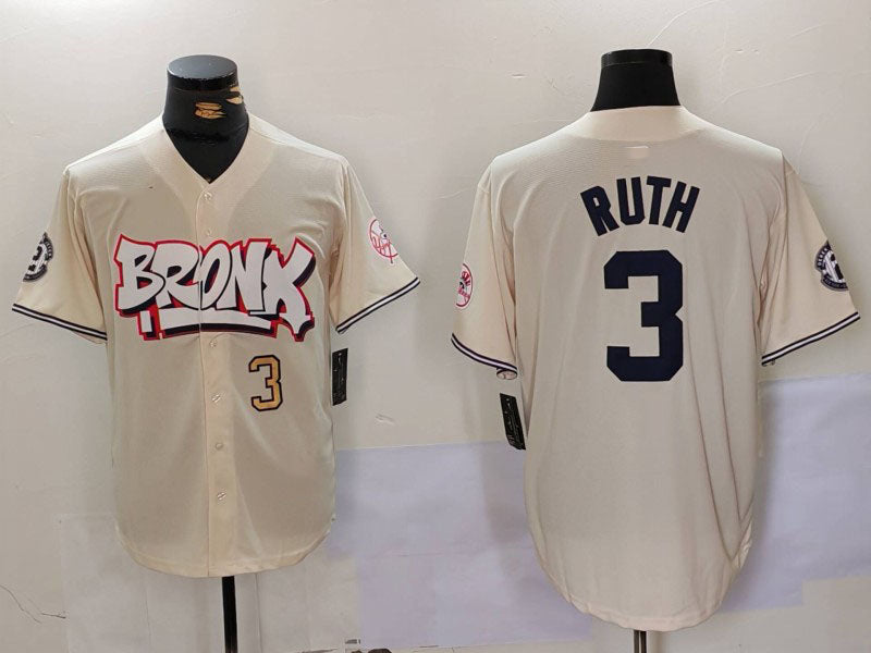 New York Yankees #3 Babe Ruth Cream Limited Stitched Baseball Jersey baseball jersey product view 1