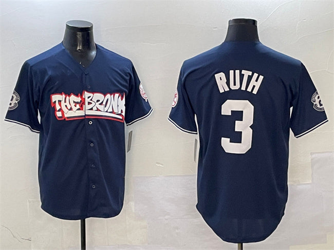 New York Yankees #3 Babe Ruth Navy Bronx Graffiti Vapor Limited Stitched Baseball Jersey baseball jersey product view 1